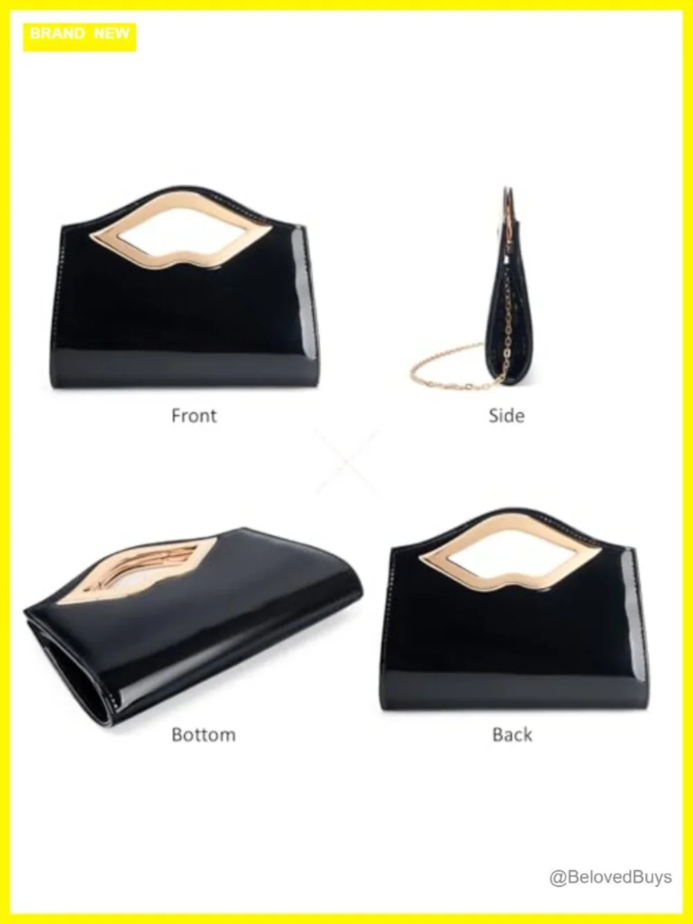Vegan Leather Lip Handle Evening Clutch 3-in-1